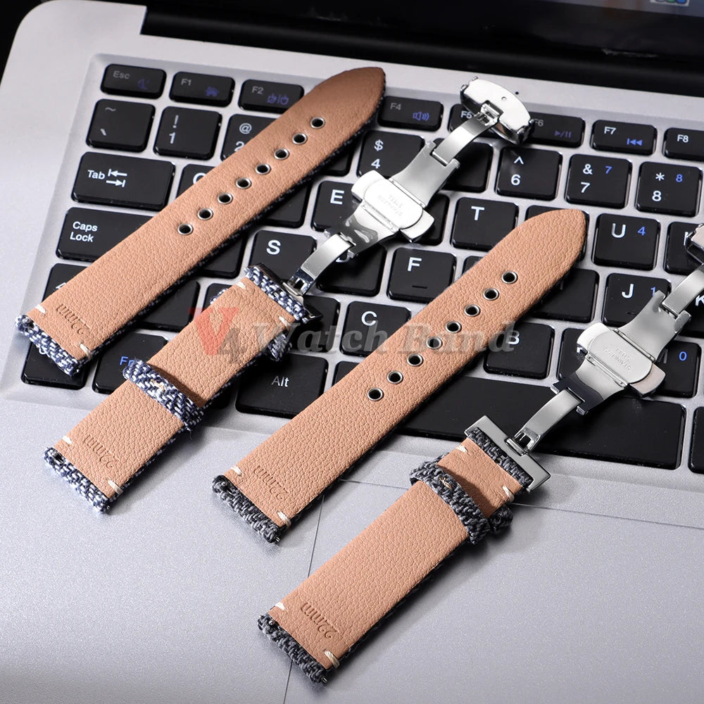 Quick Release Bracelet for Omega for Seiko Watch Band Vintage Genuine Leather Tweed Nylon Strap 18mm 20mm 22mm Butterfly Buckle