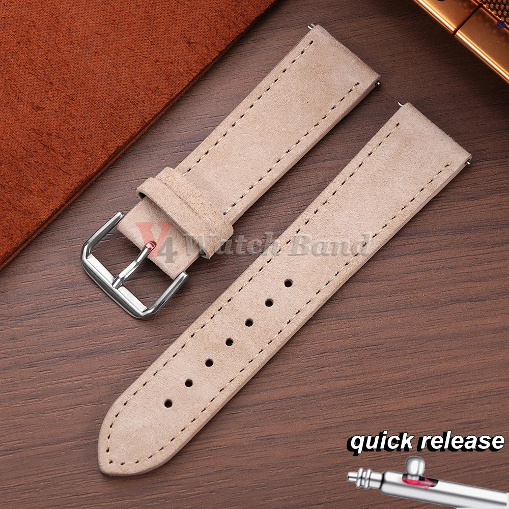 Vintage Suede Watch Strap 18 19mm 20mm 22mm for Seiko for Huawei Stitching Quick Release Bracelet for Samsung Watch 8/7/6/5/4/3