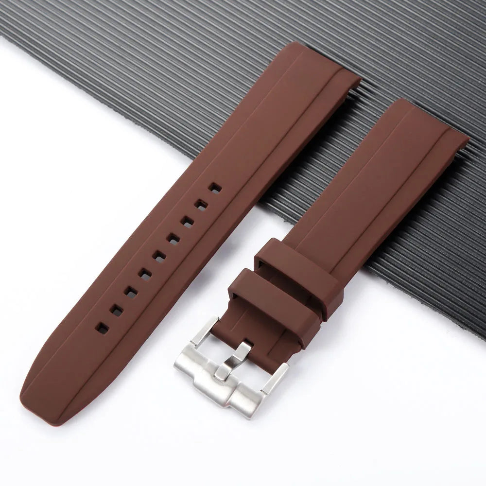 20mm 22mm Curved End Silicone Strap for Rolex for Omega for MoonSwatch Stainless Steel Gold Buckle Rubber Replacement Watch Band