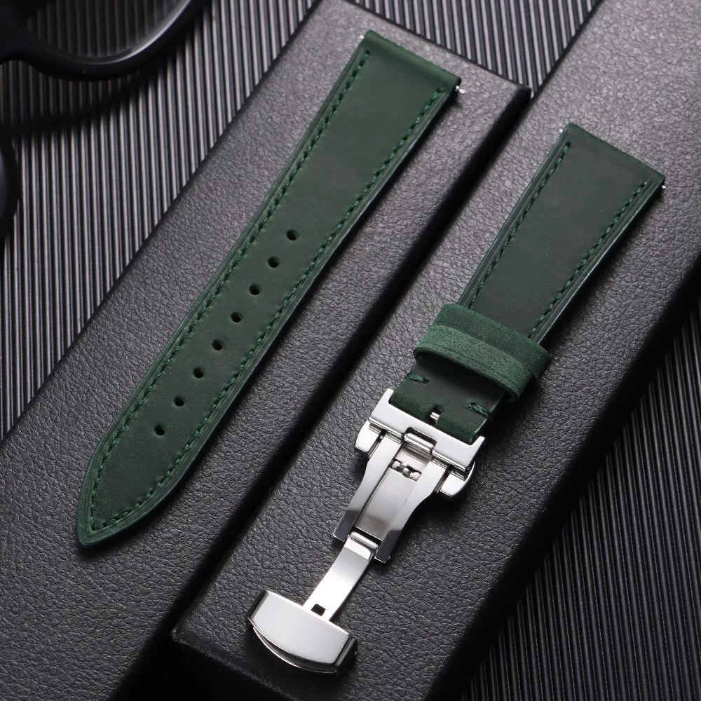 19mm 21mm Genuine Calfskin Leather Watchband for Omega Business Belt for Seiko 18/20/22/24mm Butterfly Buckle Brown Watch Straps