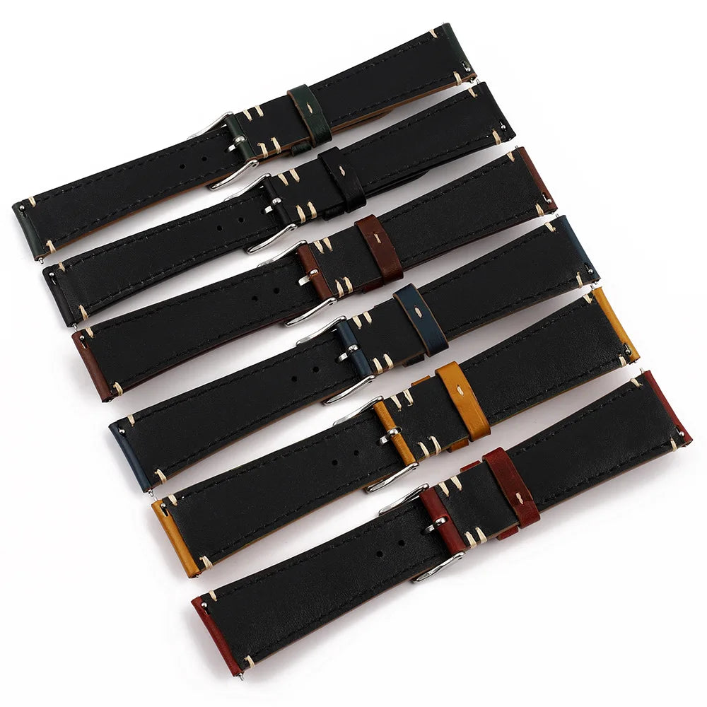 Retro Cowhide Watch Strap for Seiko for Casio 20mm 22mm 24mm Watch Accessories Men Women Red Wrist Belt Bracelet