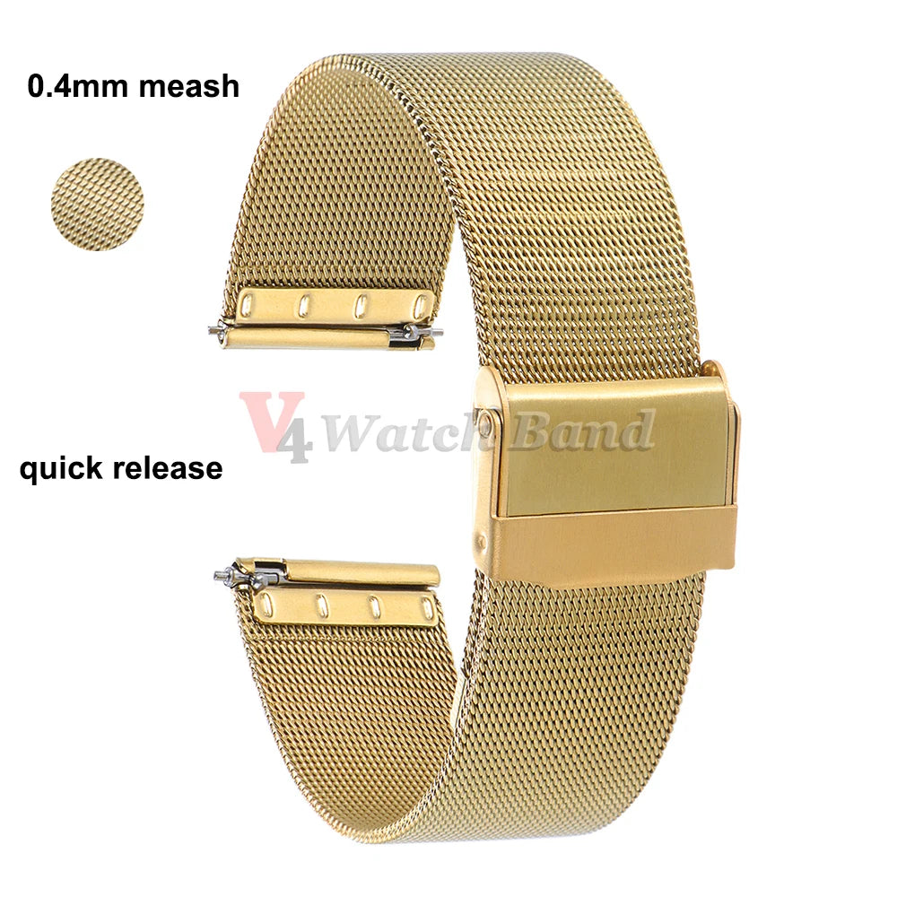 0.4 Milanese Mesh Loop Stainless Steel Watch Band Metal Strap for DW for Omega Black Gold Bracelet 18mm 20mm 22mm Bracelet