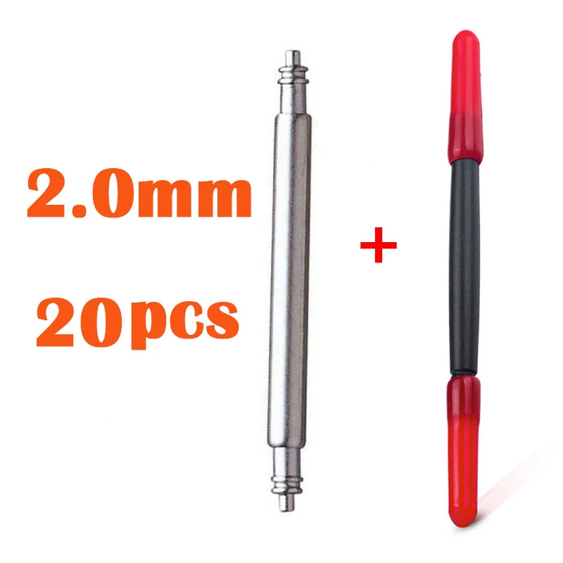 20pcs Watch Band Spring Pins 1.5mm 1.8mm 2.0mm Thickness Metal Spring Bars 16/18/20/22/24/26mm Strap Link Pins Watch Repair Tool