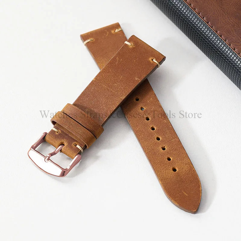 Crazy Horse Leather Retro Watchband 18mm 20mm 21mm 22mm for Seiko for Rolex Men Women Bracelet for Samsung Galaxy Watch 3/4/5/6