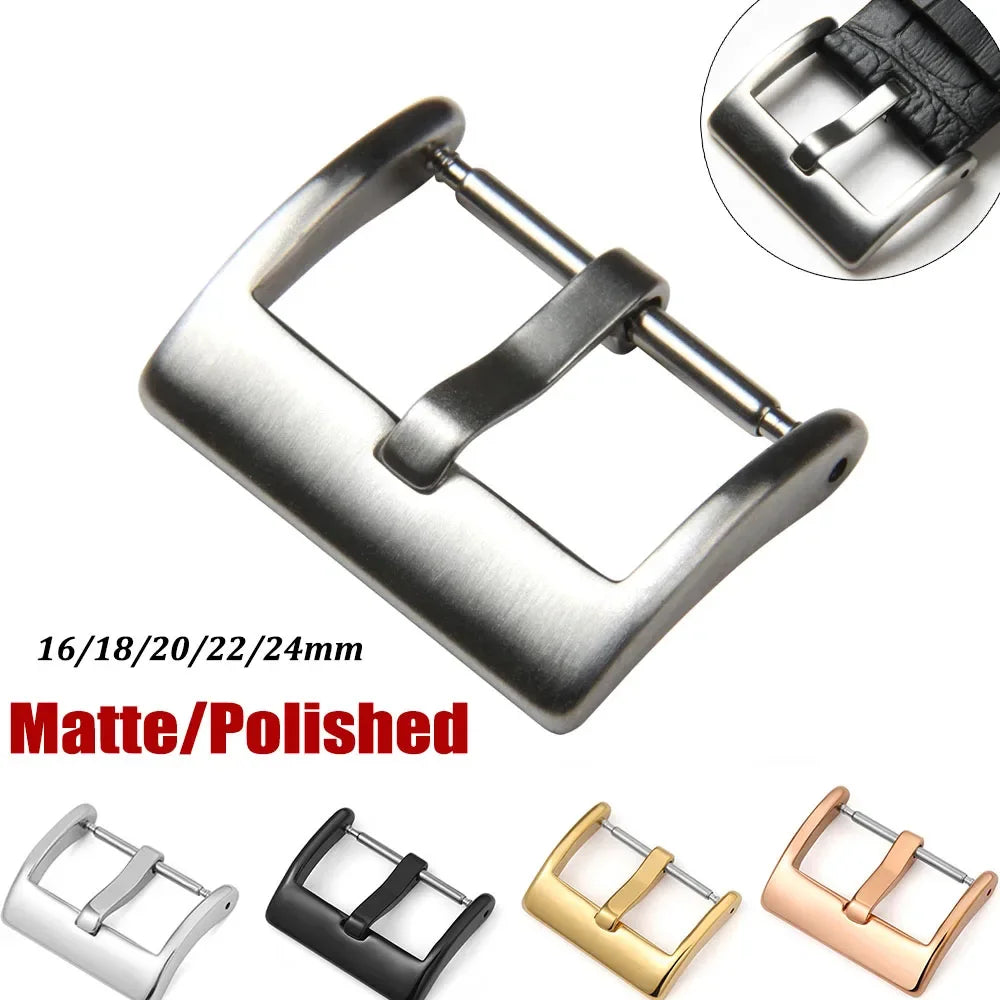 Matte Polished Clasp Watch Band Metal Buckle 16 18 20 22 24mm Silver Black Gold Steel Buckle Strap Solid Square Button for Seiko