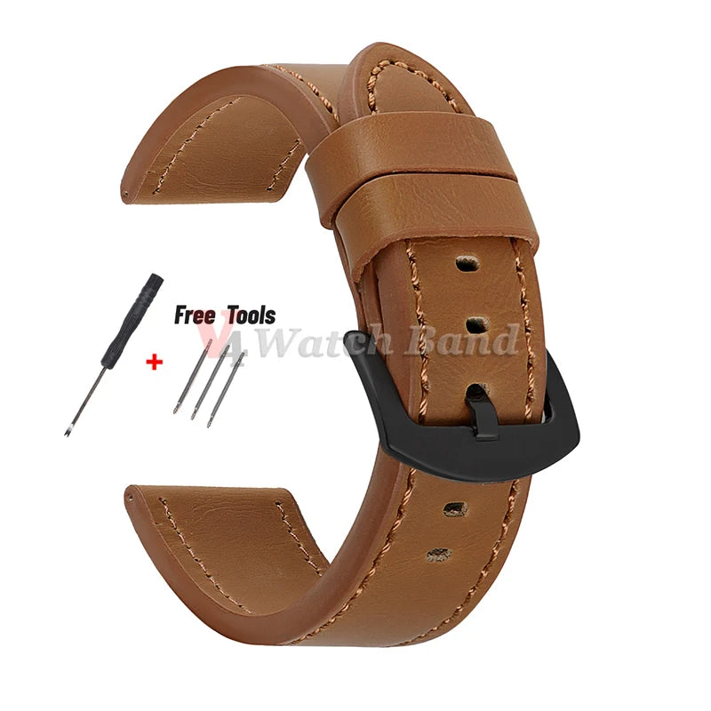 18mm 20mm 22mm 24mm Geniune Retro Calfskin Leather Watchband Sport Vintage Yellow Brown Wrist Strap for Samsung for Huawei