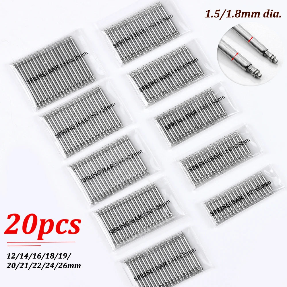 20pcs Dia 1.5mm 1.8mm Watch Band Spring Bars Links Pin 12 14 16mm 18mm 19mm 21mm 24mm 26mm Stainless 20mm 22mm  Watch Spring Bar