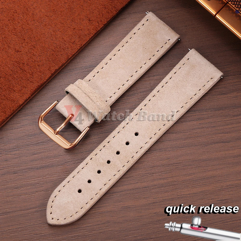 Vintage Suede Watch Strap 18 19mm 20mm 22mm for Seiko for Huawei Stitching Quick Release Bracelet for Samsung Watch 8/7/6/5/4/3