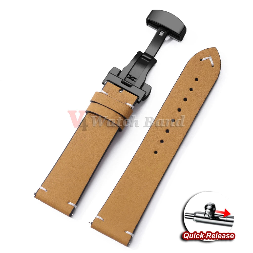 Watch Strap 18mm 20mm 22mm for Samsung Galaxy Watch 7/6/5/4 Butterfly Buckle Watchband Vintage Brown Quick Release Bracelets