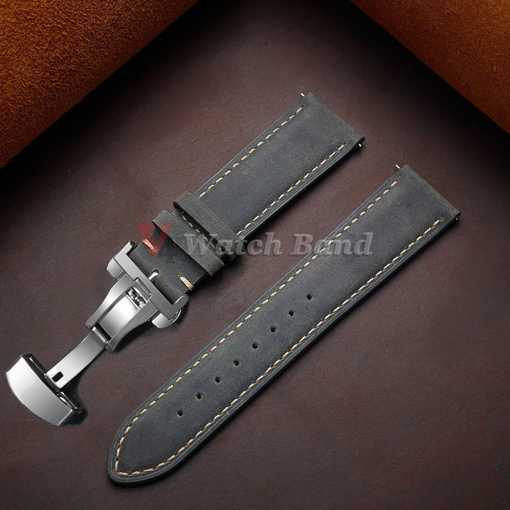 Genuine Calfskin Leather Band for Omega Business Watch Band for Seiko 14/16/18/20/22/24mm Butterfly Buckle Stitching Brown Strap