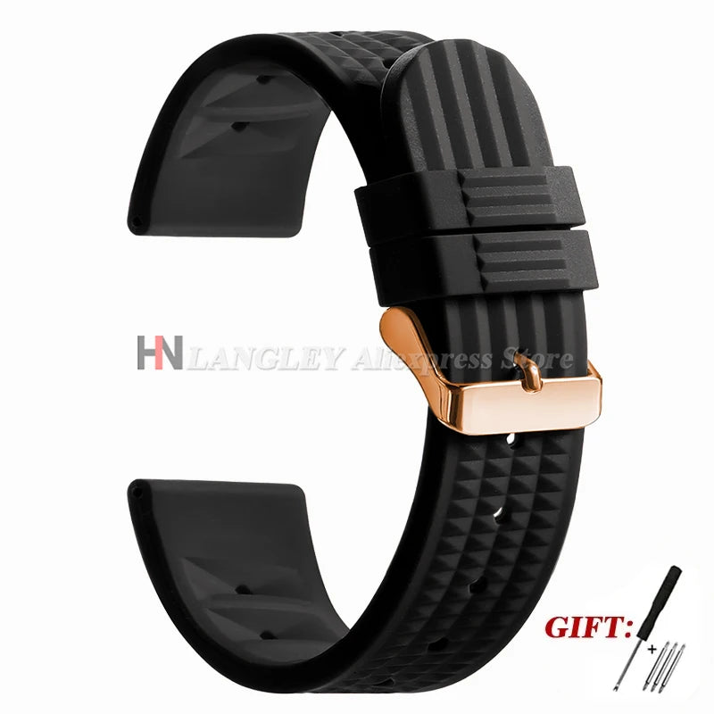 Soft Rubber Waffle Watch Band 20mm 22mm for Seiko for Rolex Water Ghost Sport Silicone Wristband Men's Replacement Strap Premium