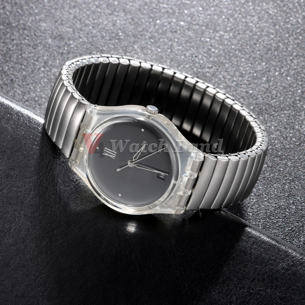 Elastic Metal Watch Band for Swatch 20mm 17mm Watch Strap Stretch Expansion Stainless Wrist Strap Men Women Bracelet Accessories