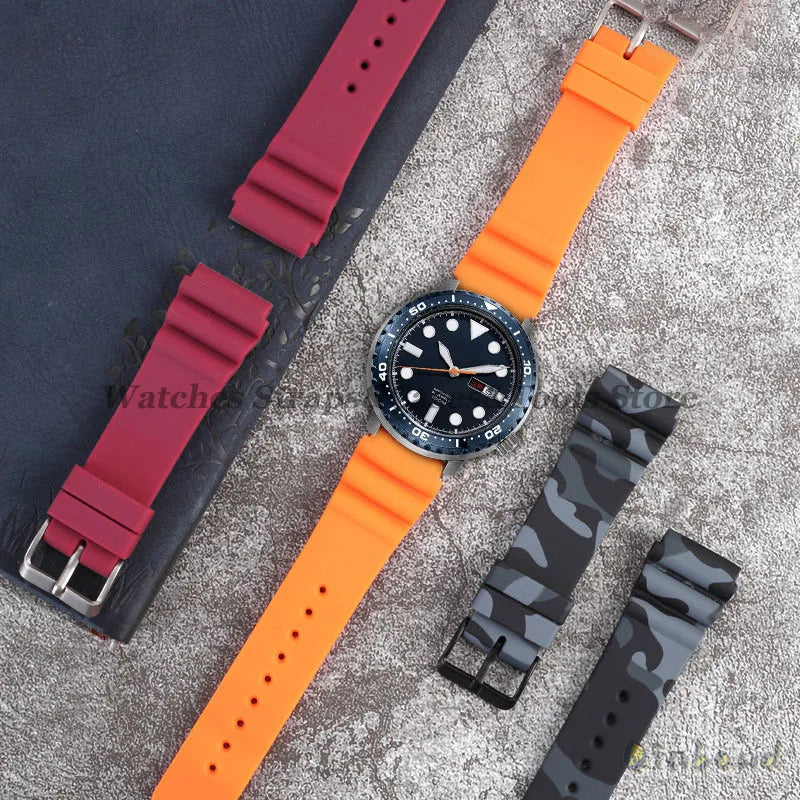 Soft Silicone Watch Band 22mm for Seiko for Rolex Waterproof Camouflage Rubber Watch Strap Bracelet Sport Watch Replacement Belt
