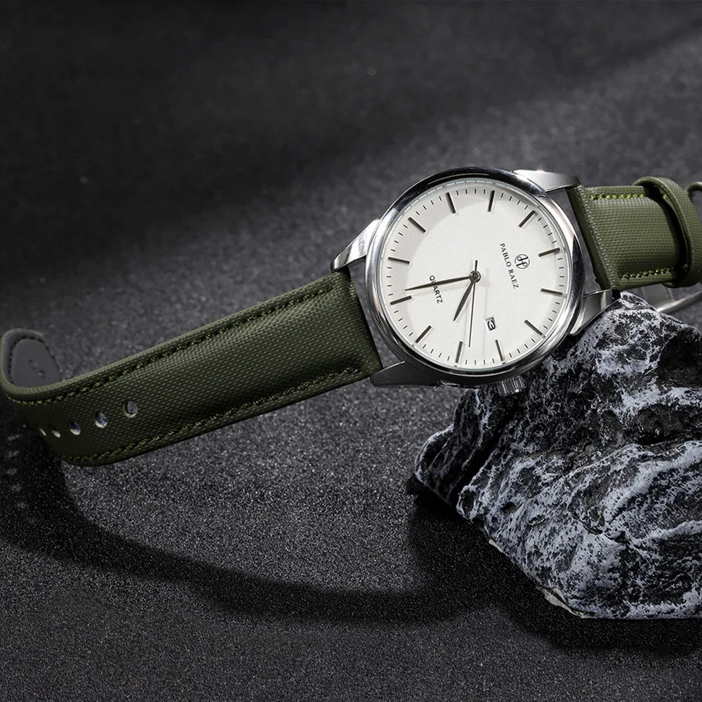 18mm 20mm 22mm Sailcloth Nylon Leather Watchband for Omega Business  Band for Seiko Butterfly Buckle Stitching Green Blue Strap