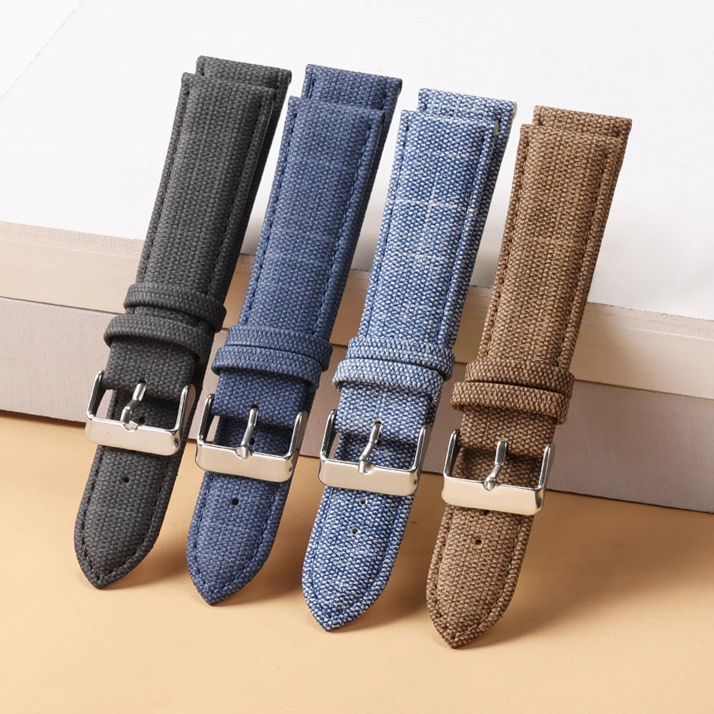 10/12/14/16/18/20/22mm Fabric Strap Denim Pattern Watchband Vintage Unisex Watch Band Accessories Soft Stitch Bracelet