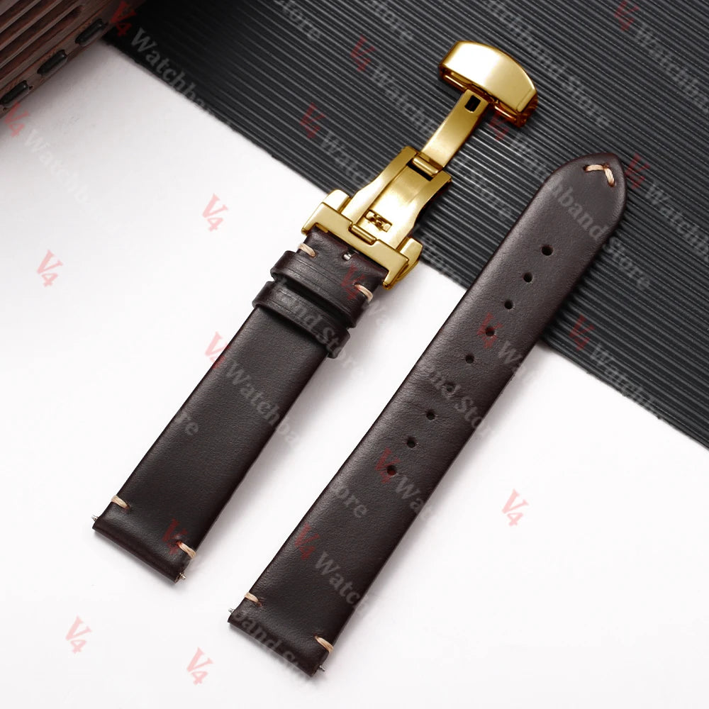 Cowhide Watch Strap 18mm 20mm 22mm for Samsung Galaxy Watch 3/4/5/6/7 Vintage Dark Brown Quick Release Bracelets Business Bands