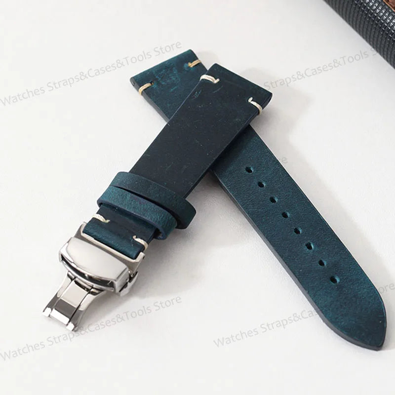 Crazy Horse Leather Retro Watchband 18mm 20mm 21mm 22mm for Seiko for Rolex Men Women Bracelet for Samsung Galaxy Watch 3/4/5/6