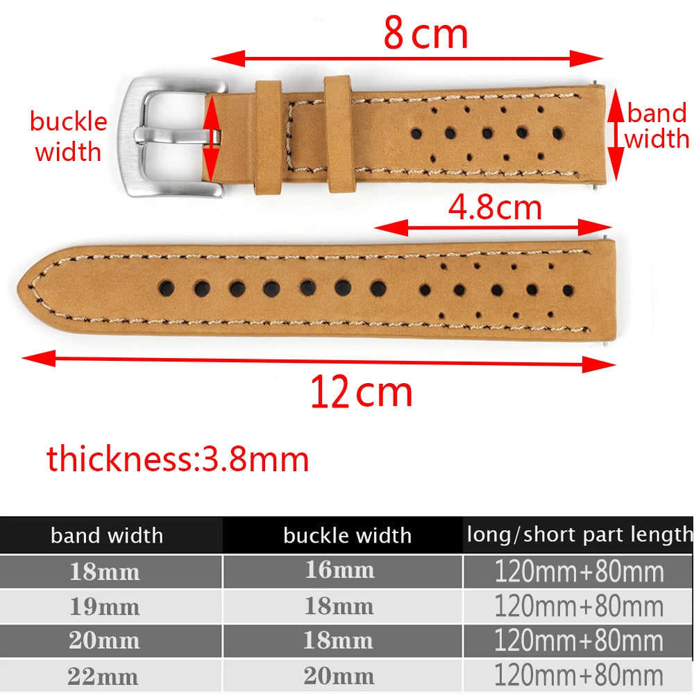 Genuine Cowhide Leather Strap for Samsung Galaxy Watch 6 5  Breathable Retro Wristband for Seiko 18mm 19mm 20mm 22mm Watchband