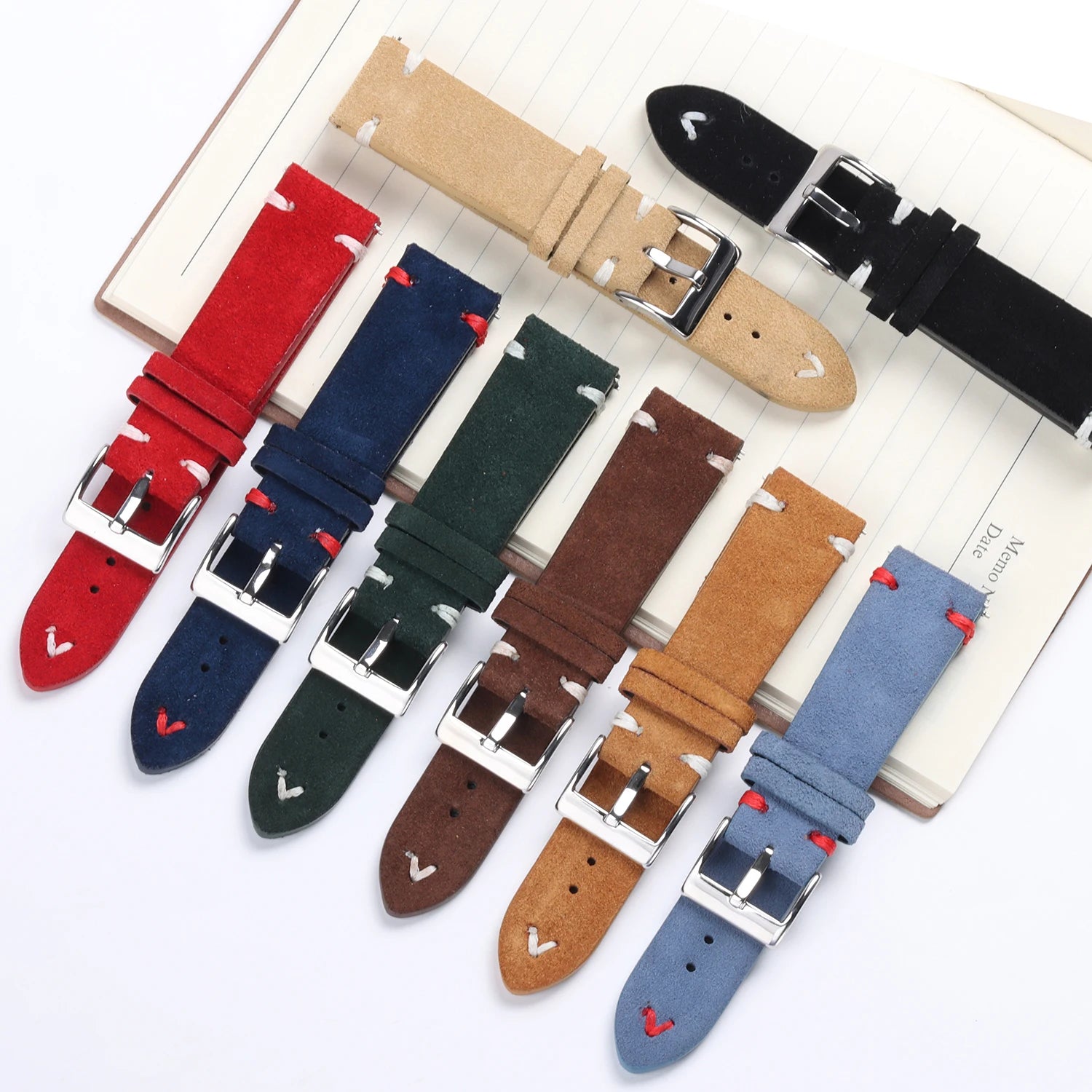 Suede Leather Strap for Seiko Watch Band Vintage Bracelaet Handmade Stitching Wristband 18mm 20mm 22mm
