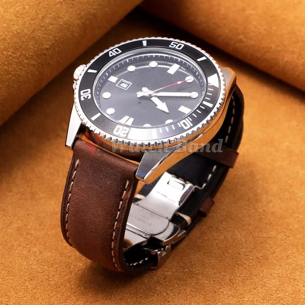 14/16/18/20/22/24mm Business Watch Band for Seiko Genuine Calfskin Leather Watchband for Omega Butterfly Buckle Stitching Strap