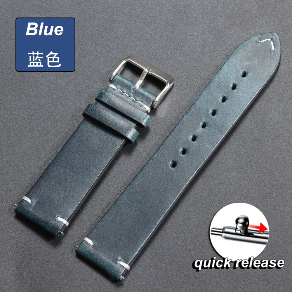 18mm 20mm 22mm 19mm 21mm 24mm Vintage Oil Wax Leather Watchband Wristband Stitching Cowhide Strap for Omega for Seiko Watch Band