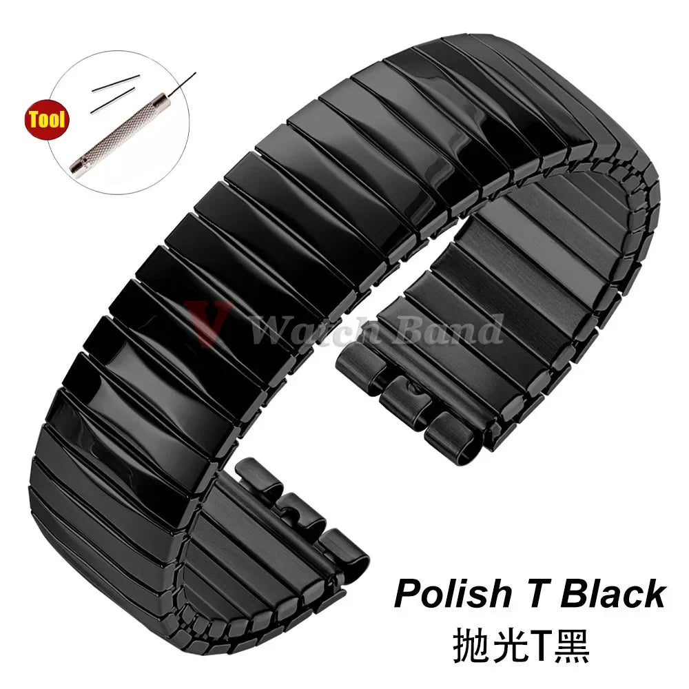 17mm 20mm Elastic Metal Watch Band for Swatch Watch Strap Stretch Expansion Stainless Wrist Strap Men Women Bracelet Accessories
