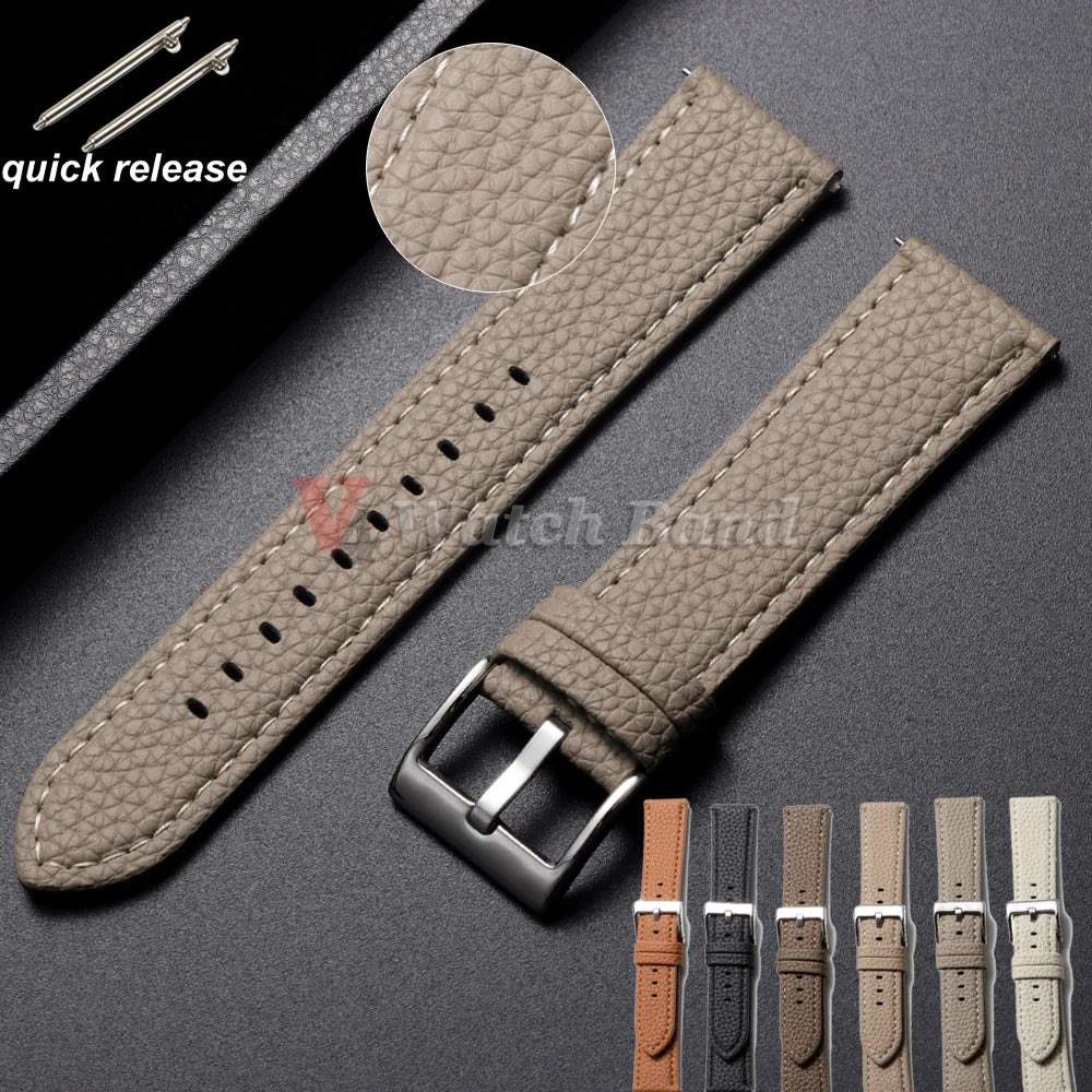 Universal Wristbelt 22mm Leather Business Strap for Omega for Seiko Lychee Pattern Leather Watchband Quick Release Soft Bracelet