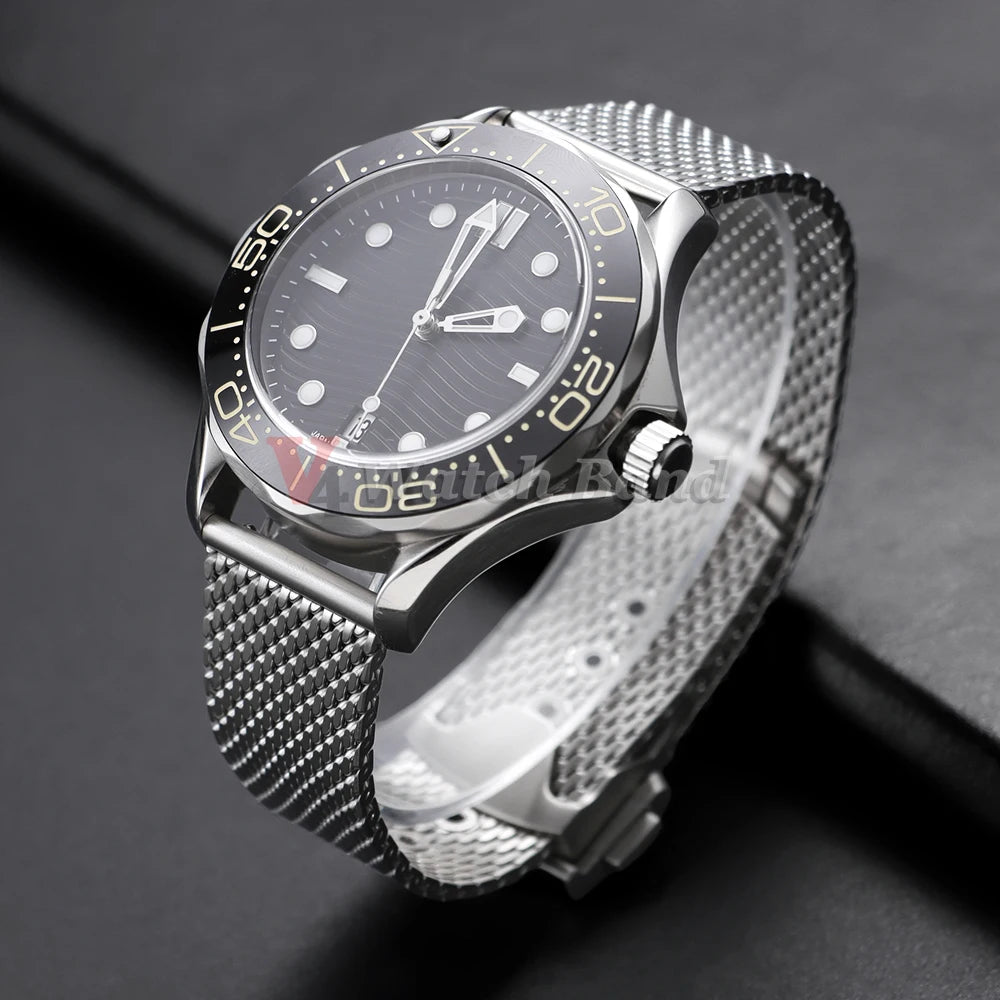 For Omega Seamaster 20mm Silver Mesh Bracelet Flat Interface Stainless Steel Watch Strap 20MM for Omega 007 Breathable Design