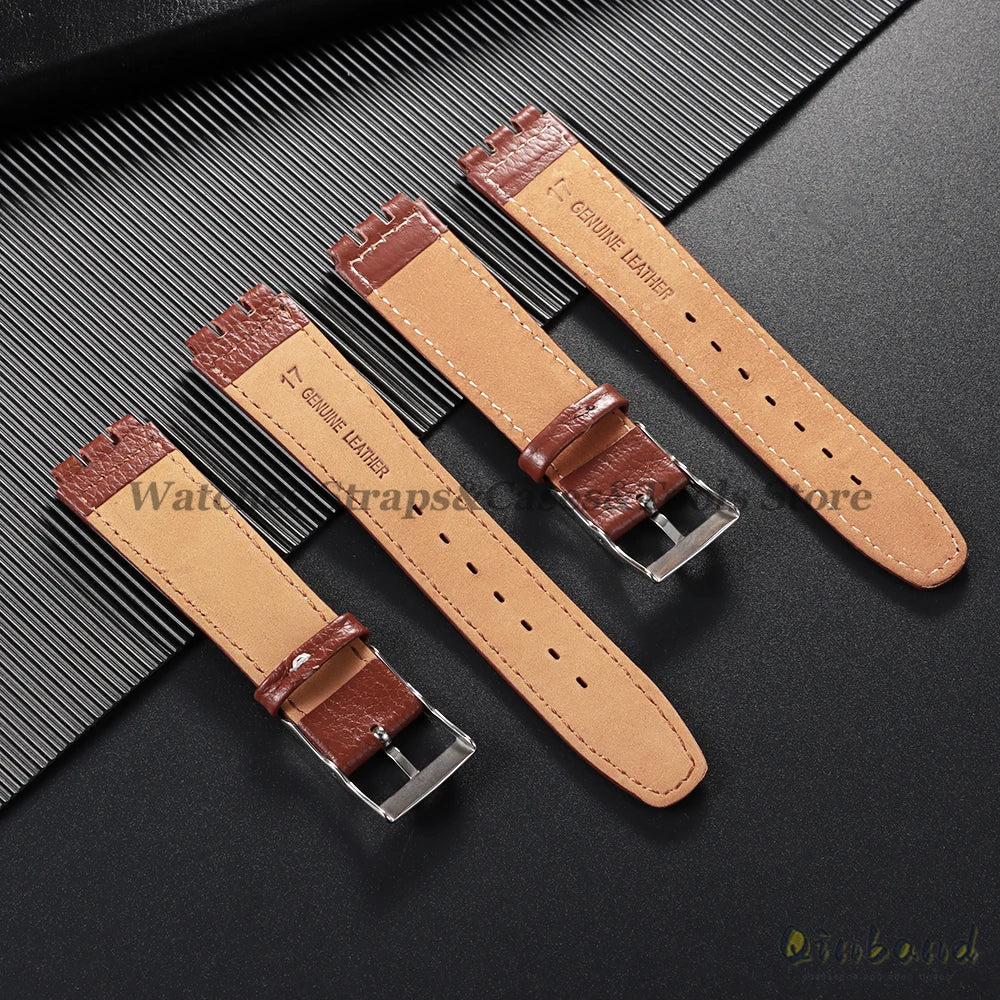 Cowhide Leather Watch Strap for Swatch Series 17mm Bracelet Men Women Waterproof Sport Replacement Watchband Belt Accessories