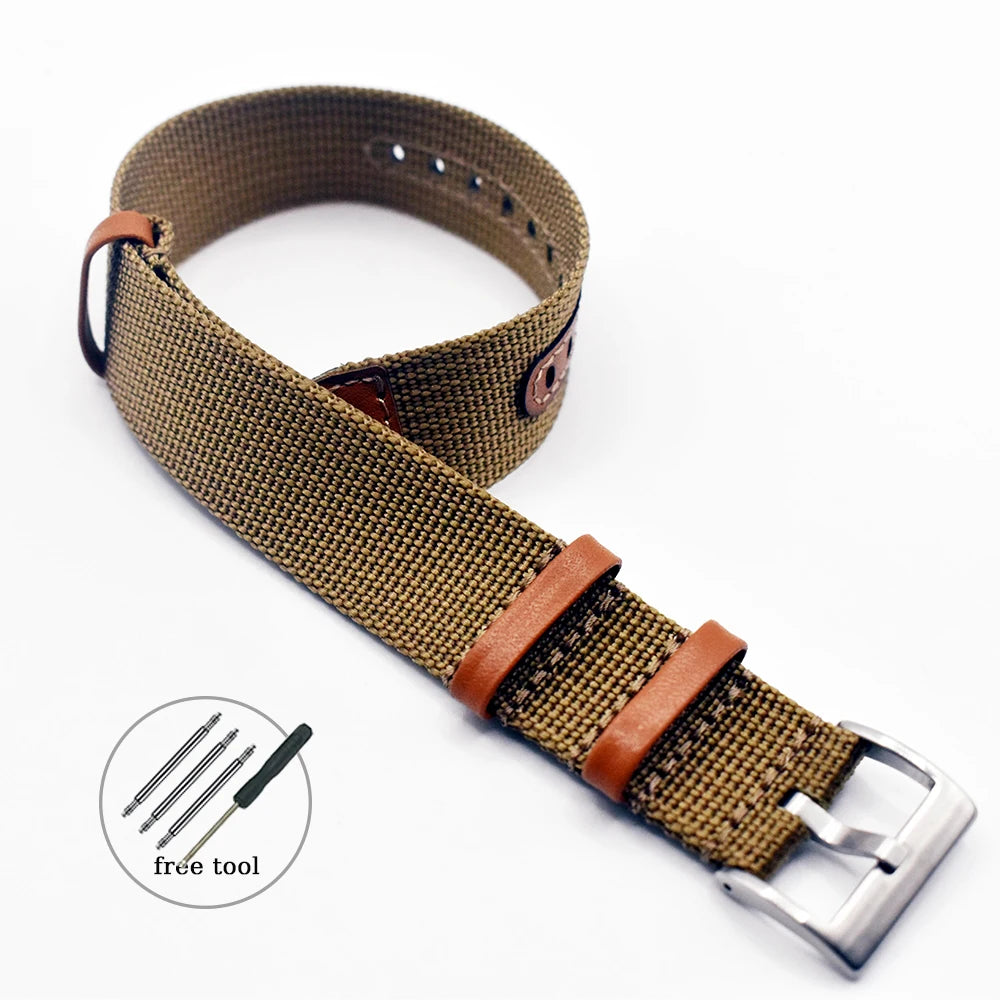 Woven Nylon Geniune Leather Strap for Hamilton Khaki Wristband Men Military Sport Band for Huawei Gt2 Belt 18mm 20mm 22mm 24mm