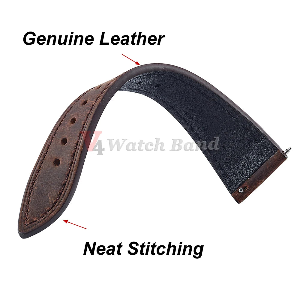 Vintage Leather Watch Band Butterfly Buckle Stitching Cowhide Strap for Omega 18/19/20/21/22/24mm for Wrist Bracelet for Seiko