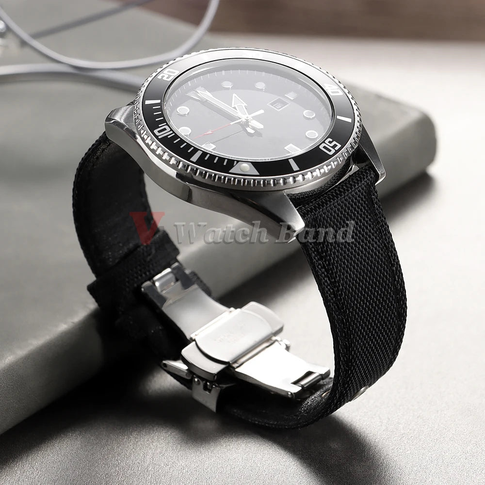 22mm High Quality Waterproof Sailcloth Watch Strap Two-Sided Nylon Cowhide Watchband Quick Release Band Sport Wrist Belt for Men