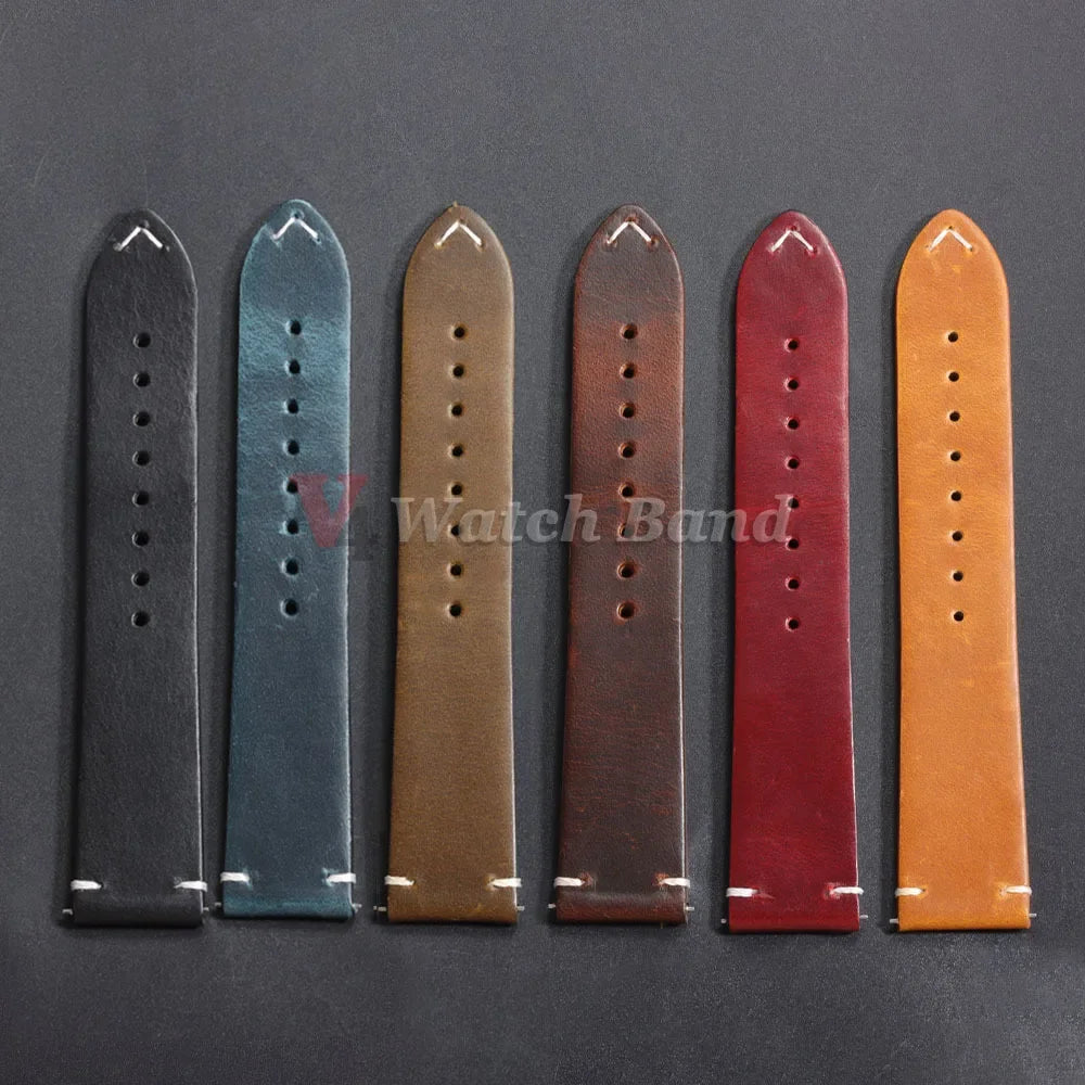 18mm 20mm 22mm Vintage Oil Wax Leather Watchband 19mm 21mm 24mm Wristband Stitching Cowhide Strap for Omega for Seiko Watch Band