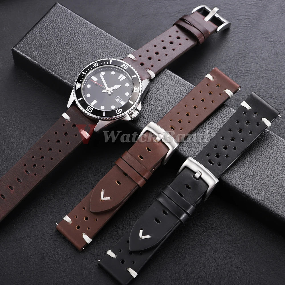 Cowhide Watch Strap 20mm 22mm for Samsung Galaxy Watch 8/7/6/5/4 Vintage Dark Brown Quick Release Watchband for Omega for Seiko