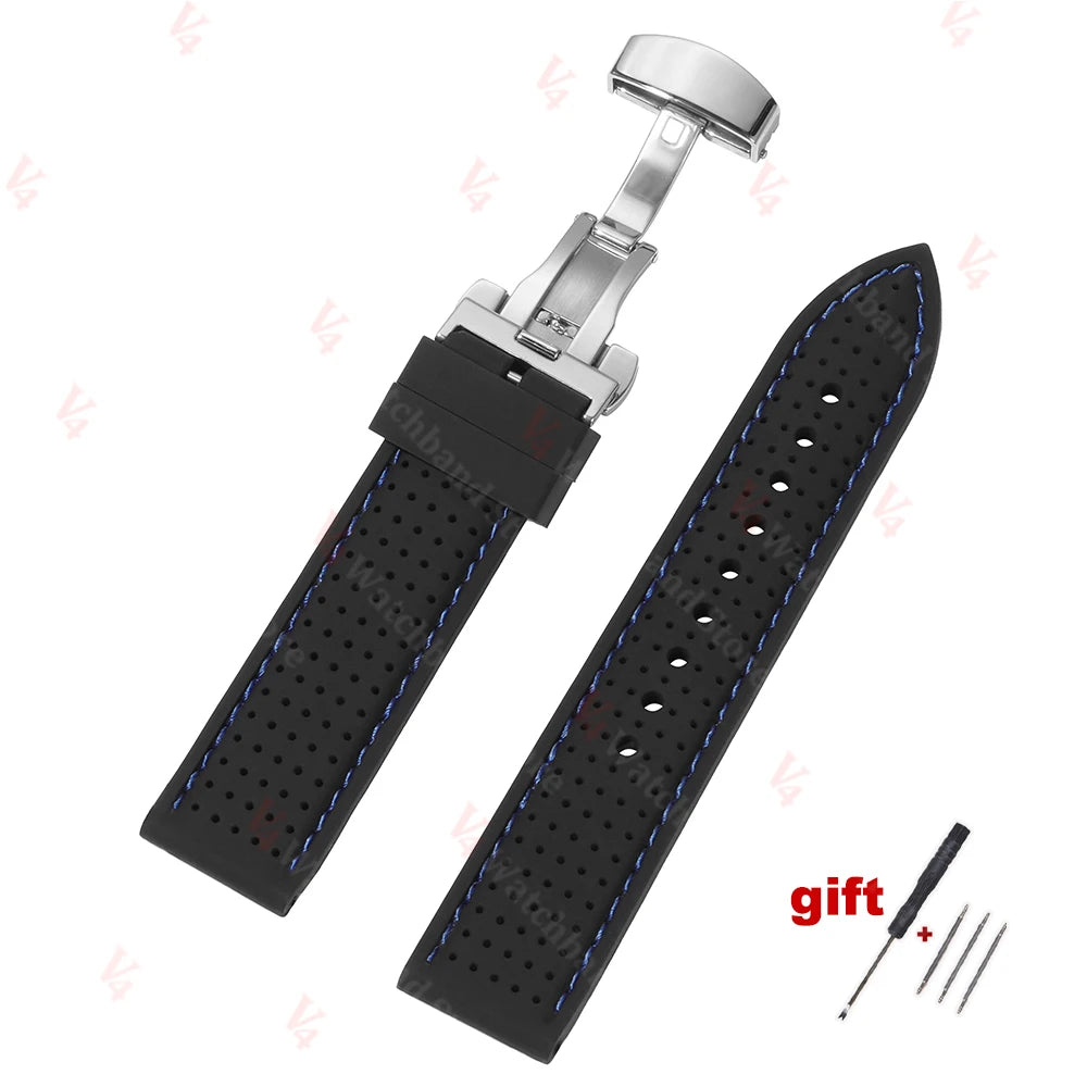 20mm 22mm 24mm Premium Silicone Watch Band Waterproof Soft Rubber Strap Breathable Watch Strap Replacement for Universal Watch