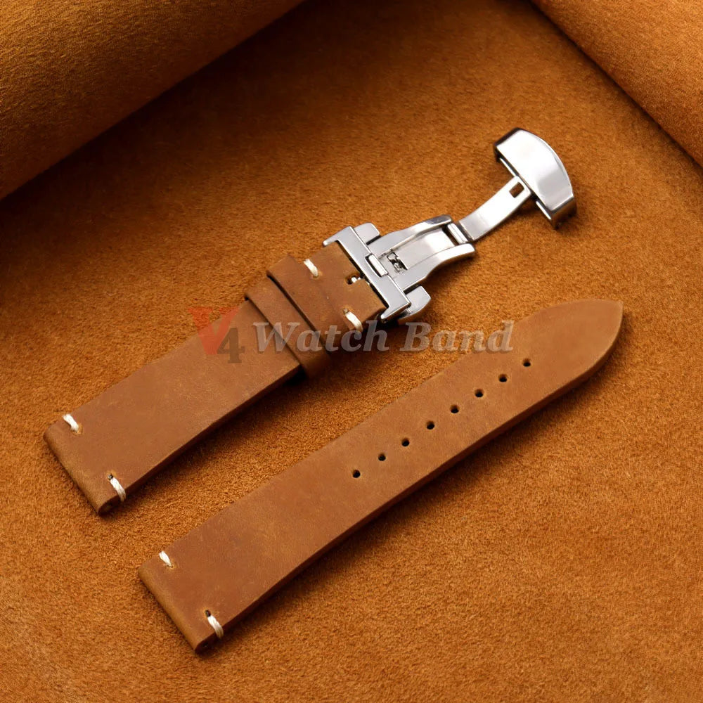 18/19/20/21/22/24mm Stitching Cowhide Strap for Omega for Wrist Bracelet for Seiko Vintage Leather Watch Band Butterfly Buckle