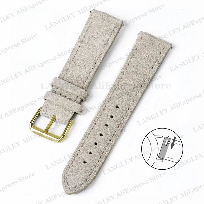18mm 20mm 22mm Vintage Suede Leather Watchband for Samsung Galaxy Watch 5 4 3 45mm 40mm Cowhide Stitching Quick Release Bracelet