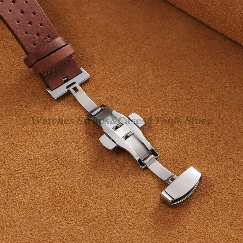 20mm 22mm Genuine Cowhide Leather Watchband Strap for Seiko for Omega Oil Wax Discoloration Butterfly Buckle Business Bracelets