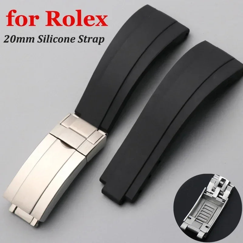 20mm Bracelet for Rolex Submariner DAYTONA GMT DEEPSEA Silicone Strap Diver Sport Waterproof  Rubber Watchband 9×9mm SlideBuckle