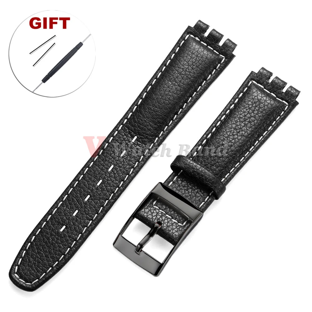 For SWATCH Watch Strap 17mm Genuine Cowhide Bracelet Calfskin Watch Band Men Women Waterproof Sport Replacement Watchband