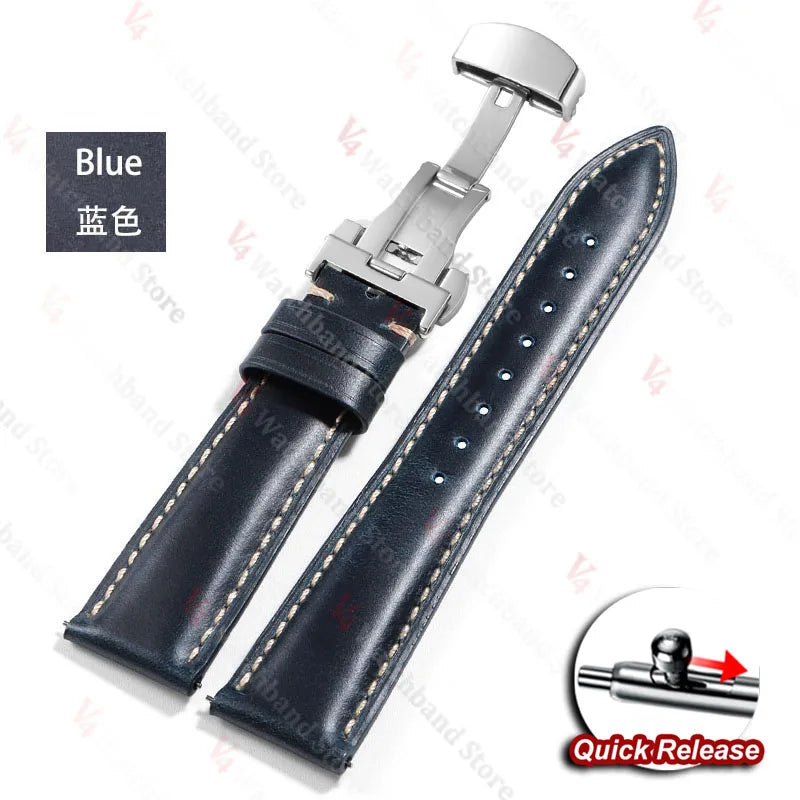 18mm 19mm 20mm 21mm 22mm Universal Vintage Watch Strap Butterfly Buckle Brown Head Layer Cowhide Watchband Bracelet Accessories