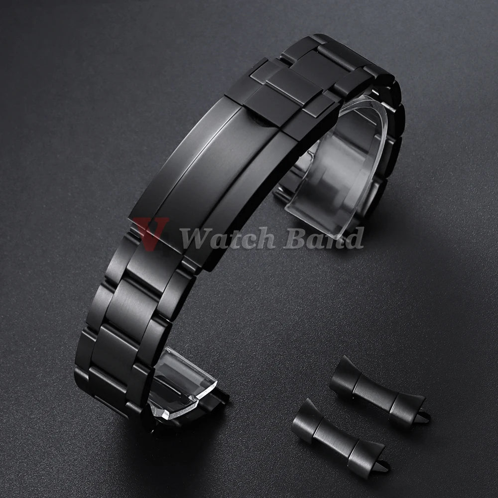 Curved End Metal Watch Strap 20mm for Rolex for Oyster Perpetual Stainless Steel Wrist Band Folidng Buckle Bracelet Accessories