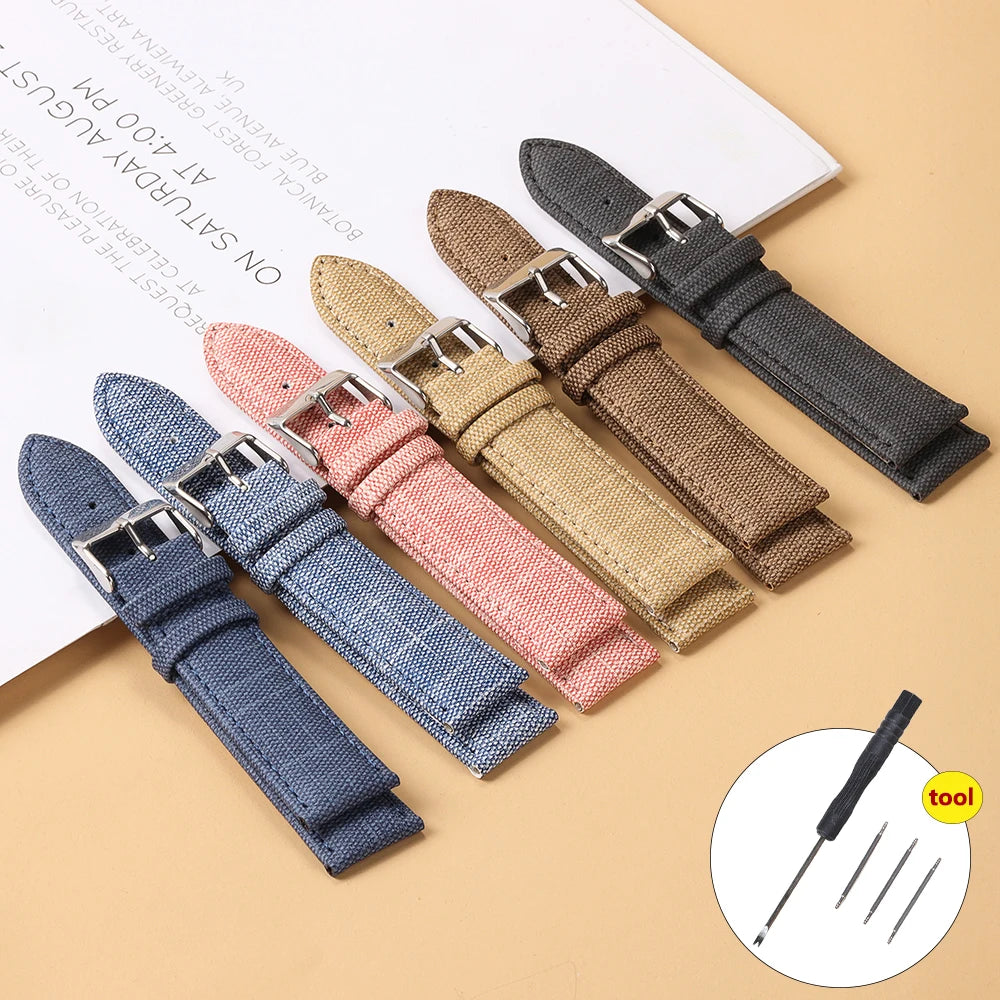 10/12/14/16/18/20/22mm Fabric Strap Denim Pattern Watchband Vintage Unisex Watch Band Accessories Soft Stitch Bracelet