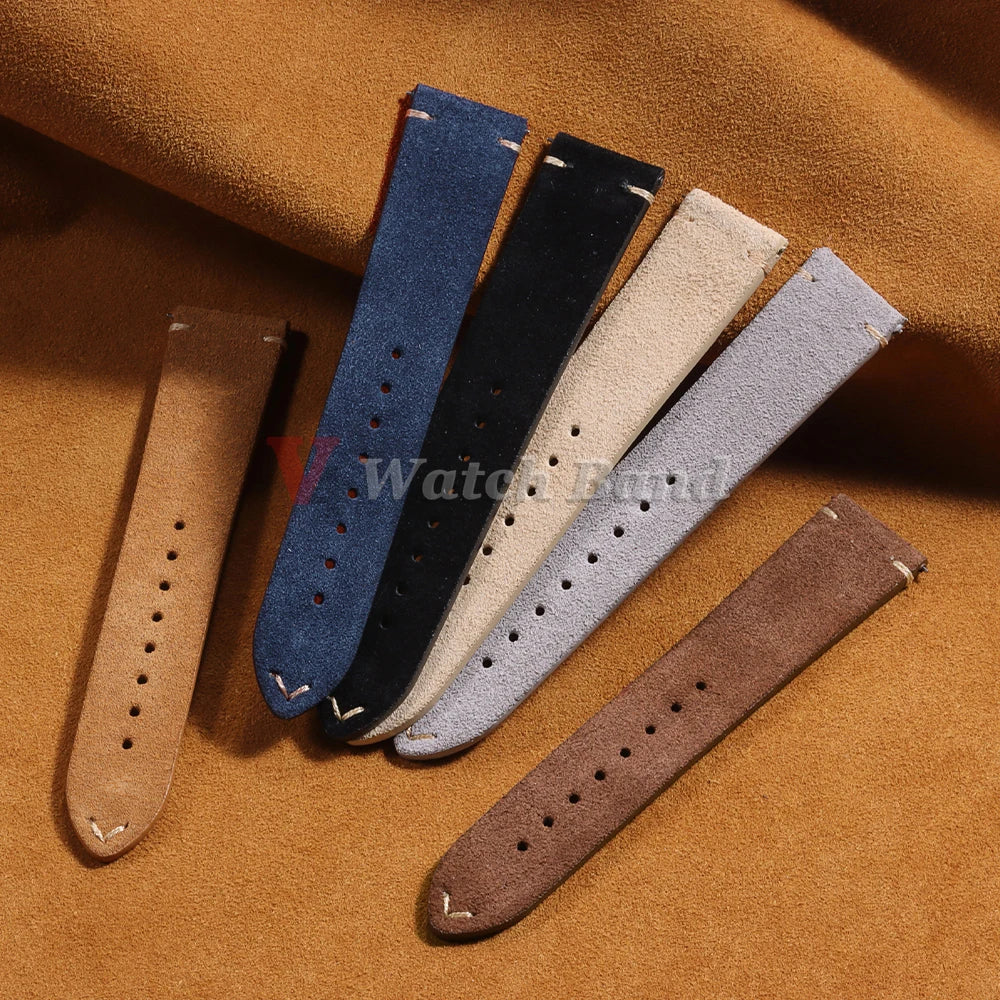 Quick Release Suede Genuine Leather Band for Omega 18/20/22mm for Seiko Stitching Bracelet for Huawei Watch Gt2/3 Vintage Straps