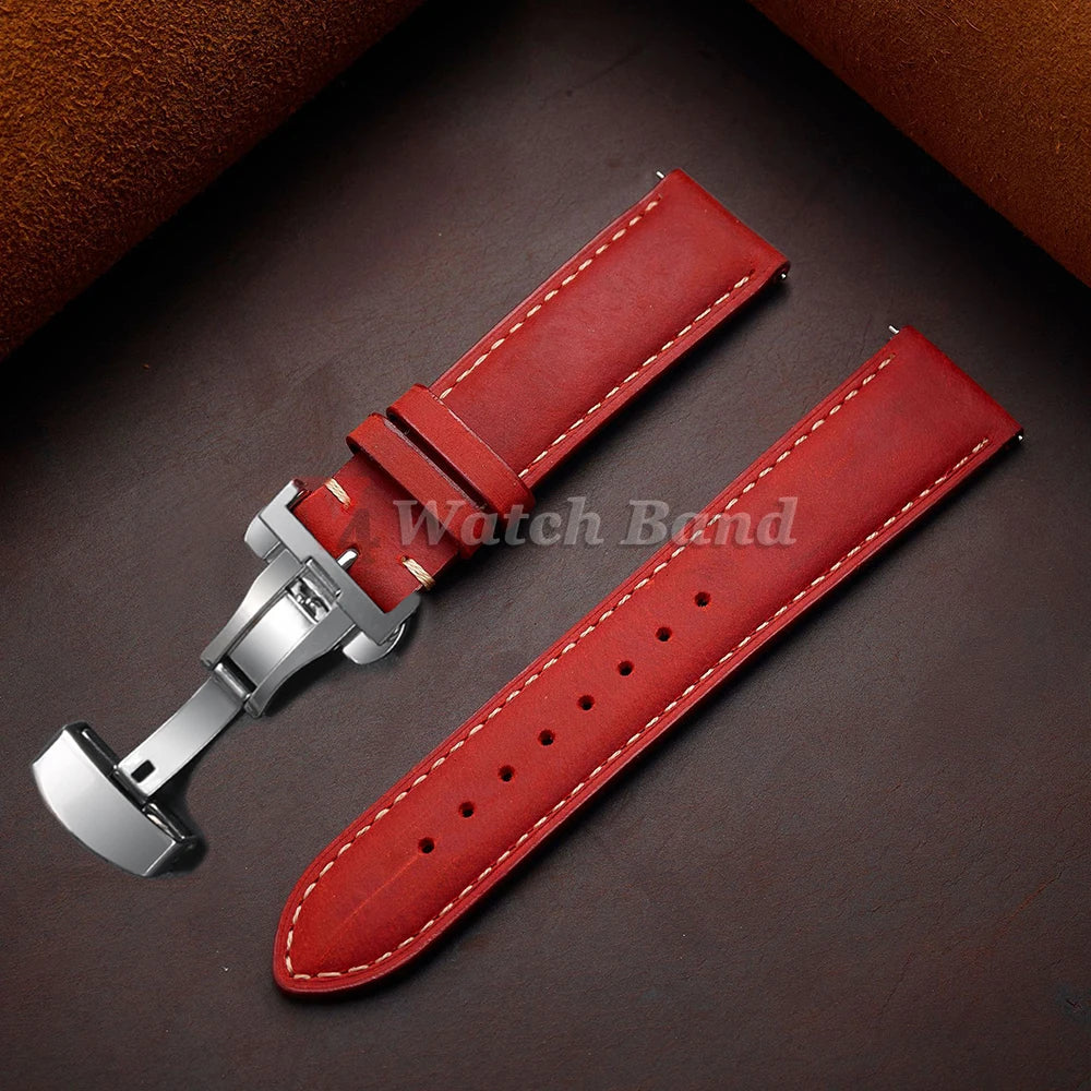 Genuine Calfskin Leather Band for Omega Business Watch Band for Seiko 14/16/18/20/22/24mm Butterfly Buckle Stitching Brown Strap