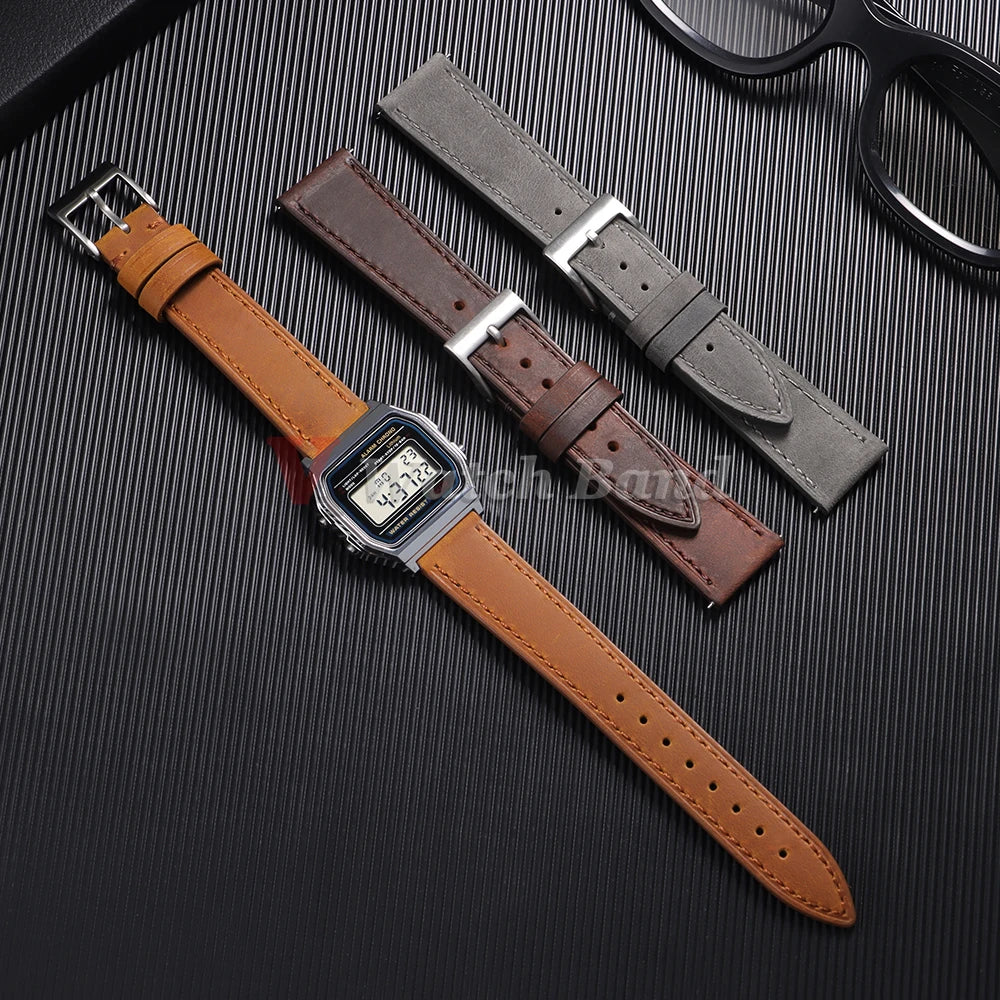 19mm 21mm Genuine Cowhide Leather Watchband for Omega Business Belt for Seiko 18mm 20mm 22mm 24mm Dark Brown Green Watch Straps