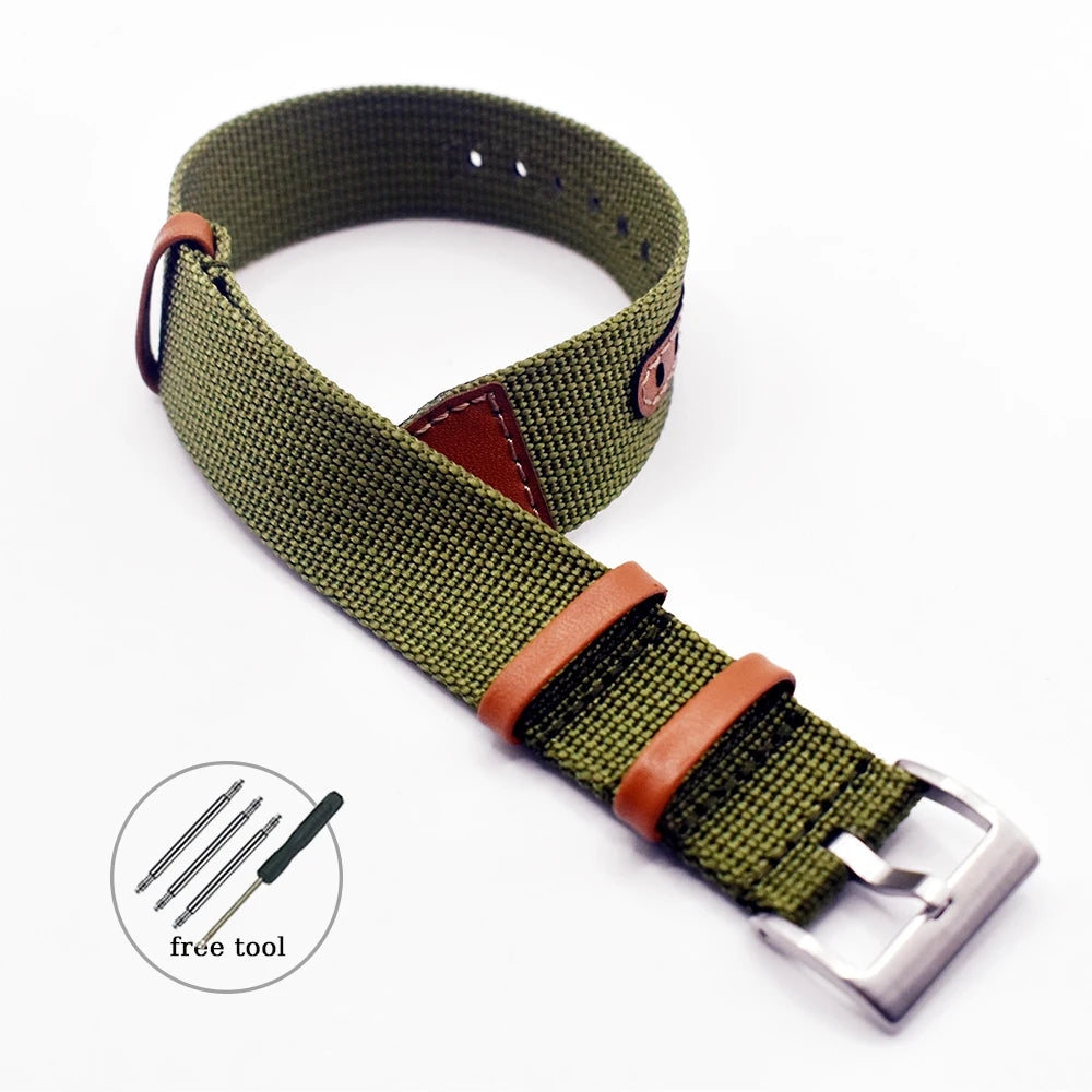 Woven Nylon Geniune Leather Strap for Hamilton Khaki Wristband Men Military Sport Band for Huawei Gt2 Belt 18mm 20mm 22mm 24mm