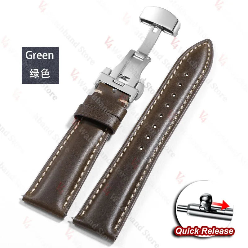 18mm 19mm 20mm 21mm 22mm Universal Vintage Watch Strap Butterfly Buckle Brown Head Layer Cowhide Watchband Bracelet Accessories