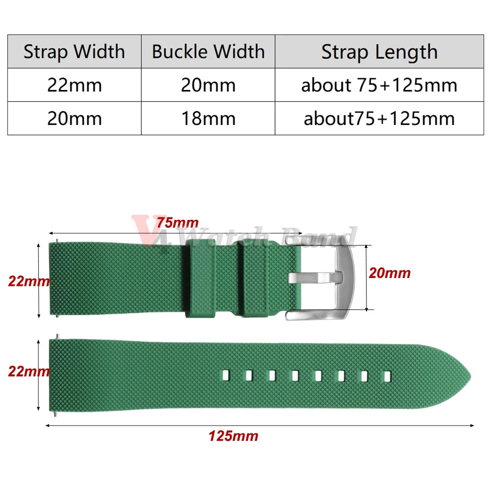 Classic Tropical  FKM Rubber Watch Strap for Seiko 20mm 22mm Watchband for Oris Wristbelt for Fossil Replaement Bracelet Belt
