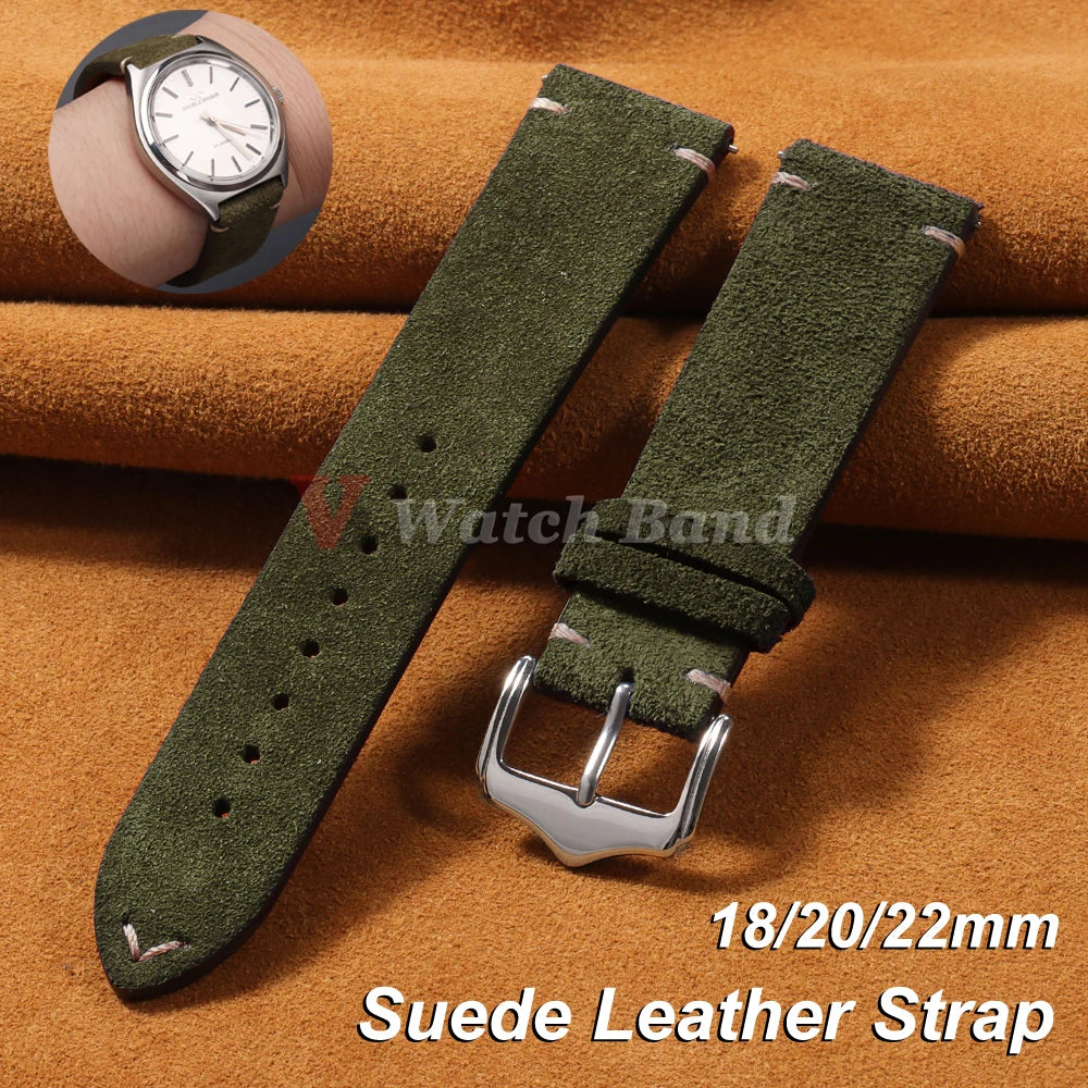 Quick Release Suede Genuine Leather Band for Omega 18/20/22mm for Seiko Stitching Bracelet for Huawei Watch Gt2/3 Vintage Straps